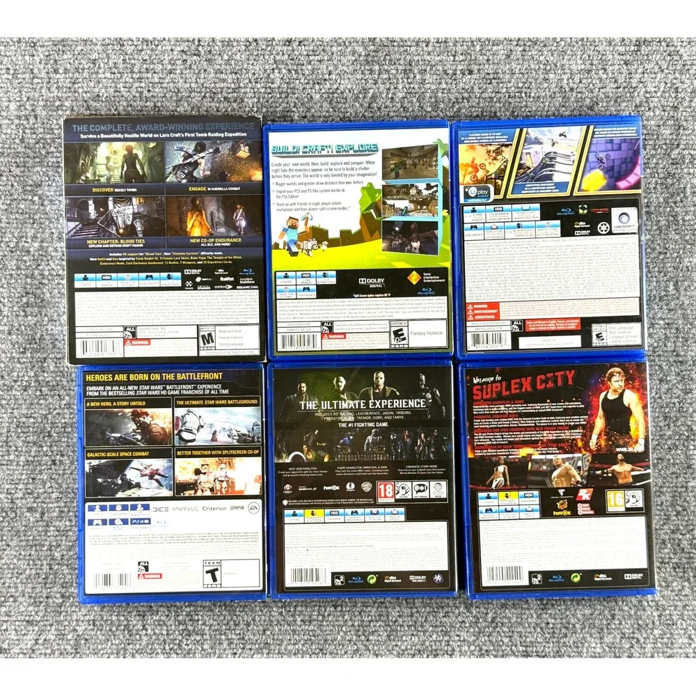 PS4 Game Lot Minecraft Tomb Raider Mortal Kombat XL Star Wars WWE 2K17 Trials